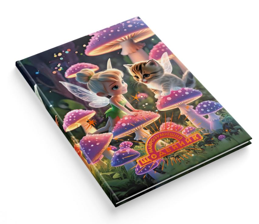 School diary "The Smartest" TV broadcast. /1B3301/ 80 pages. 170x240 mm, mat lam-choice UV-Flak + embossing. "Fairy with a kitten" (1/20)
