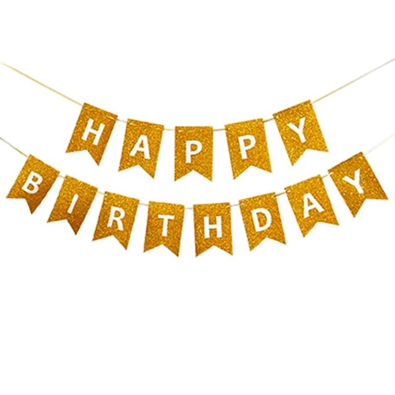 String garland, flags /13022-1/ "Happy birthday" 12*16cm-5m, gold (1/12)