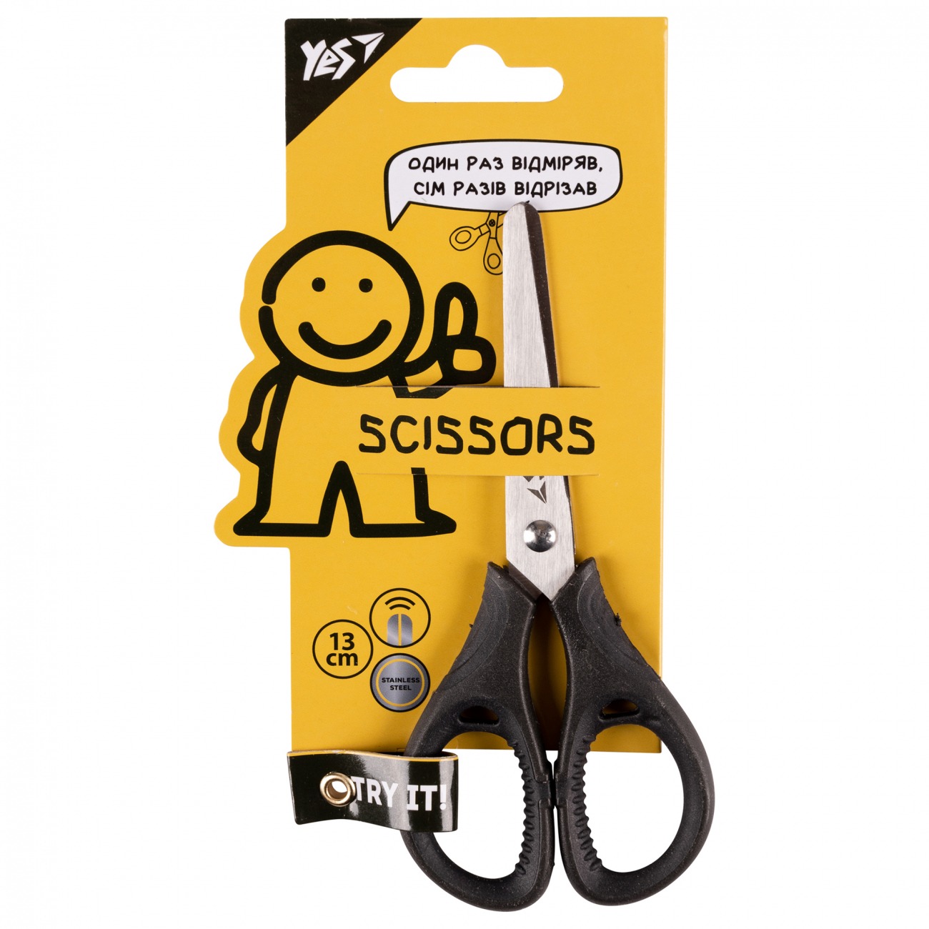 Scissors "Yes" 13 cm /480433/ "Don't make it difficult!" with rubber inserts (1/12/360)