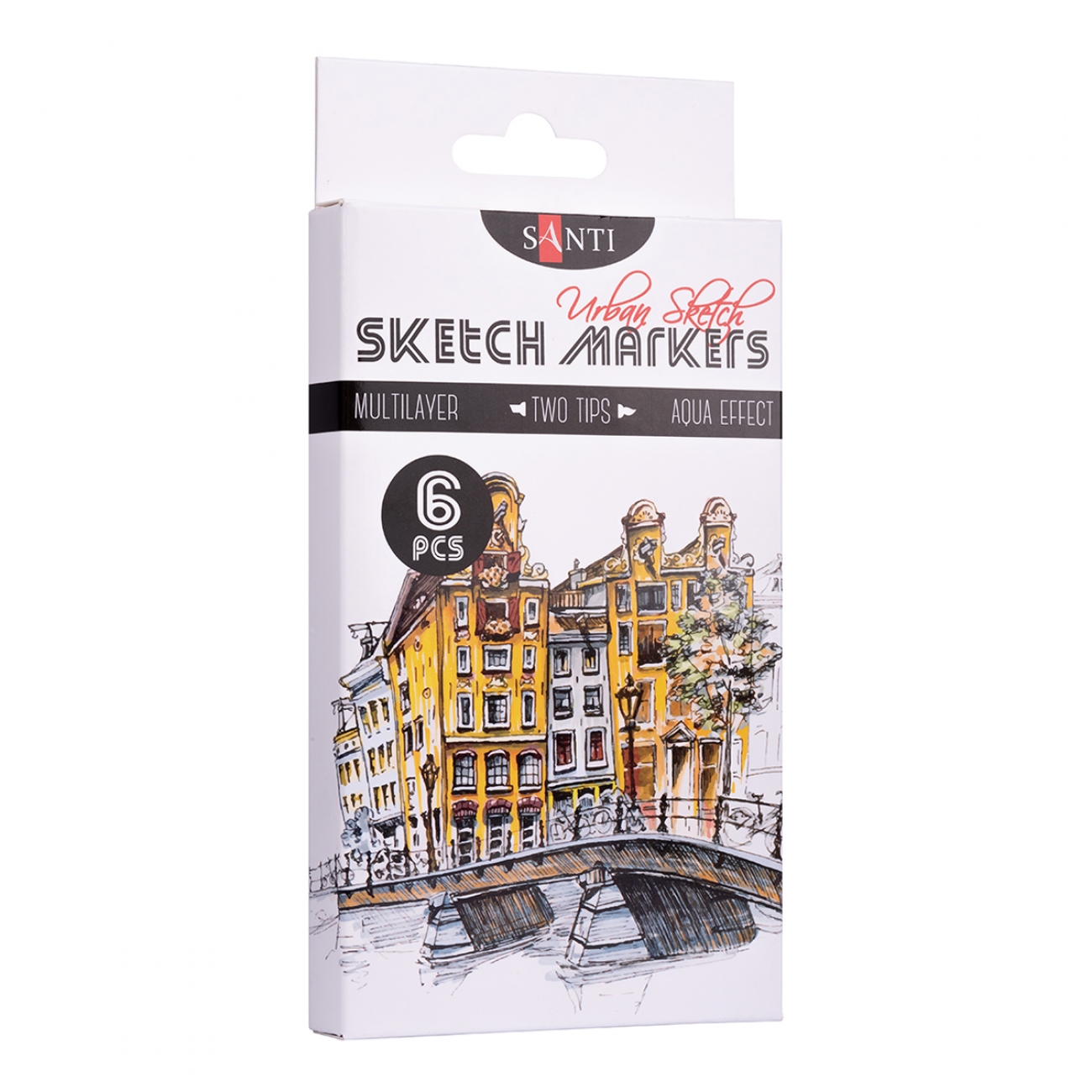 Two-page set. markers "SANTI sketch" /390548/ "Urban Scetch" 6 pcs/pack, 3/4.7 mm (1/14)