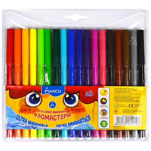 Markers "Marco Super Washable" 18 col. /1690-18 FM/ (1/12/144)