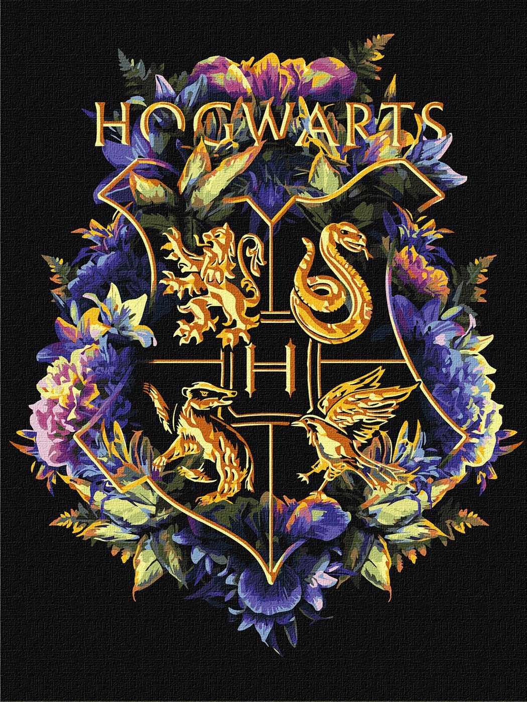 Paint by number "Ideyka" /KHO5209/ "Harry Potter: Hogwarts coat of arms with metallic colors" 30*40cm