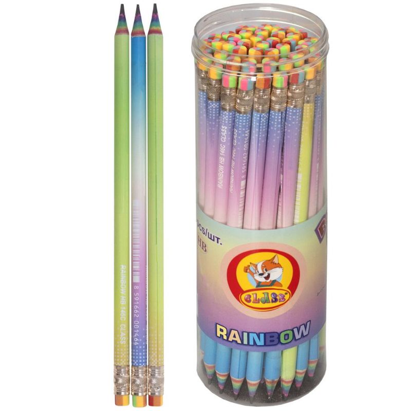 Graphite pencil "CLASS" /146C/ HB, with eraser, round, RAINBOW, (pack of 48 in a tube) (48/288/1728)