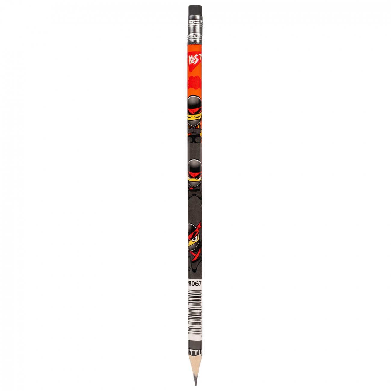 Pencil "Yes" /280671/ "Ninja" with triangle eraser. 36 pcs/tube, gray-red (36/540/2160)