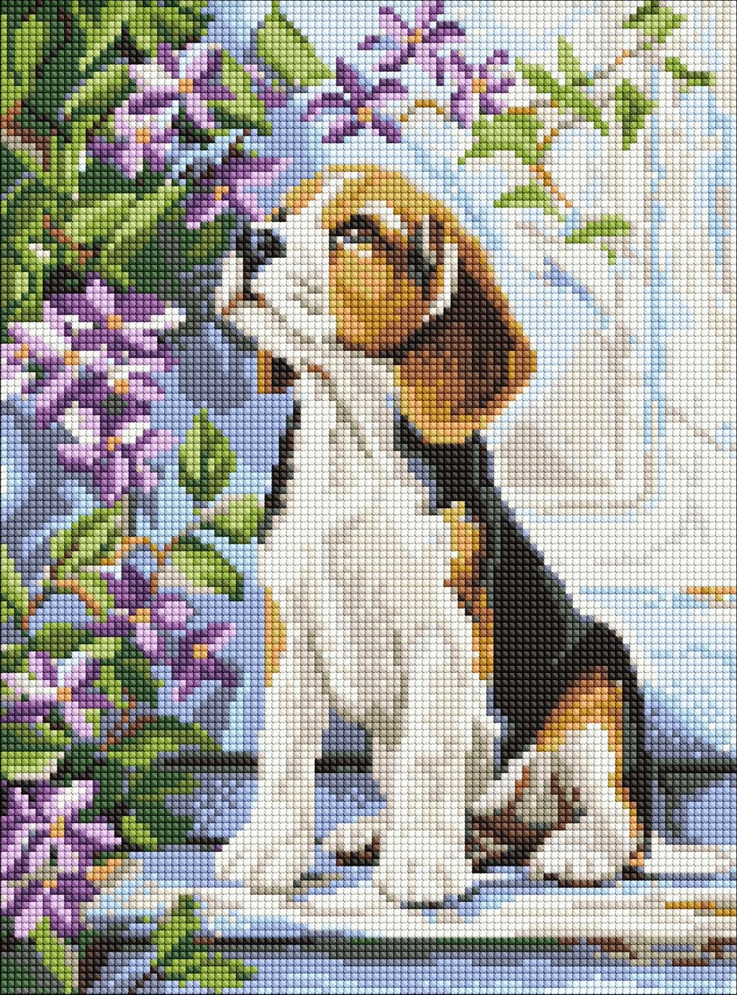 Diamond mosaic "Ideyka" /AMO20375/ "Beagle near flowers" 30*40cm