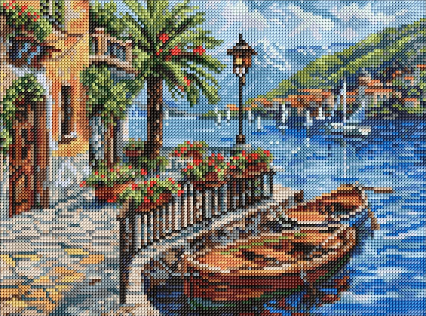 Diamond mosaic "Ideyka" /AMO20387/ "Boat on the sunny shore" 30*40cm