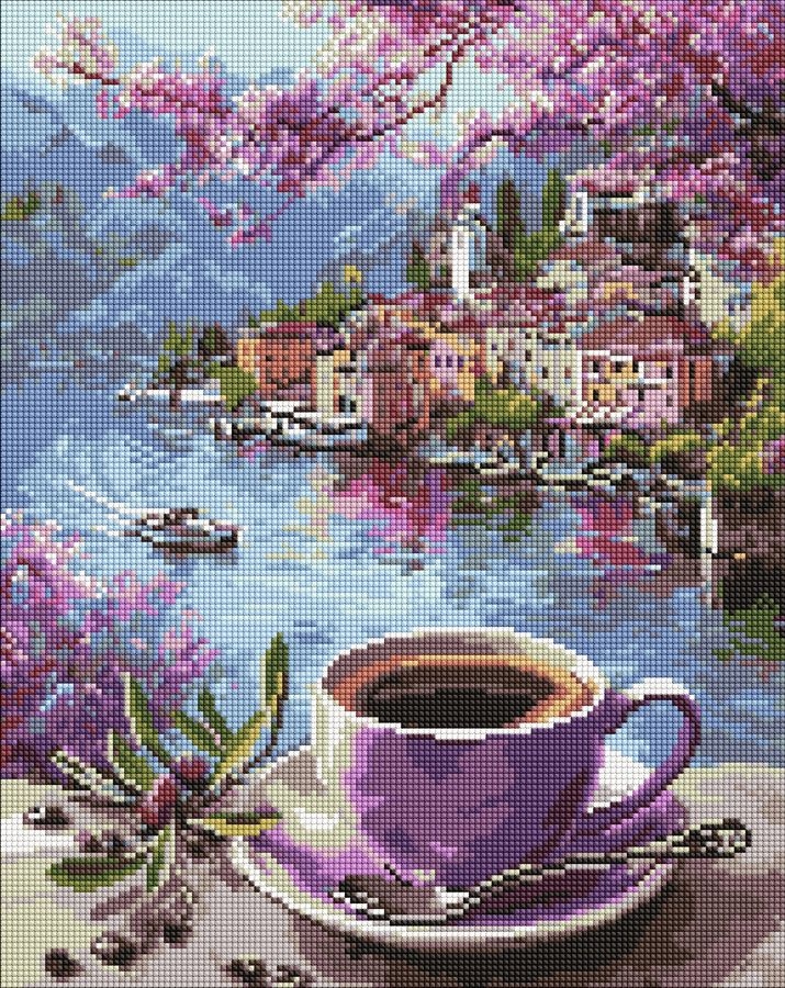Diamond mosaic "Ideyka" /AMO20286/ "Coffee in purple tones" 40*50cm
