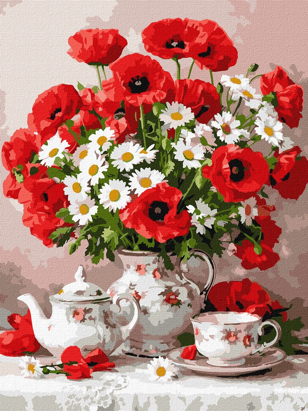 Painting by numbers "Ideyka" /KHO3375/ "Tea party and poppies" 30*40 cm