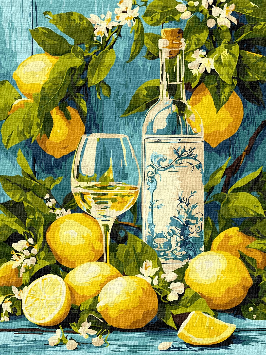 Painting by numbers "Ideyka" /KHO5769/ "White wine and lemons" 30*40cm