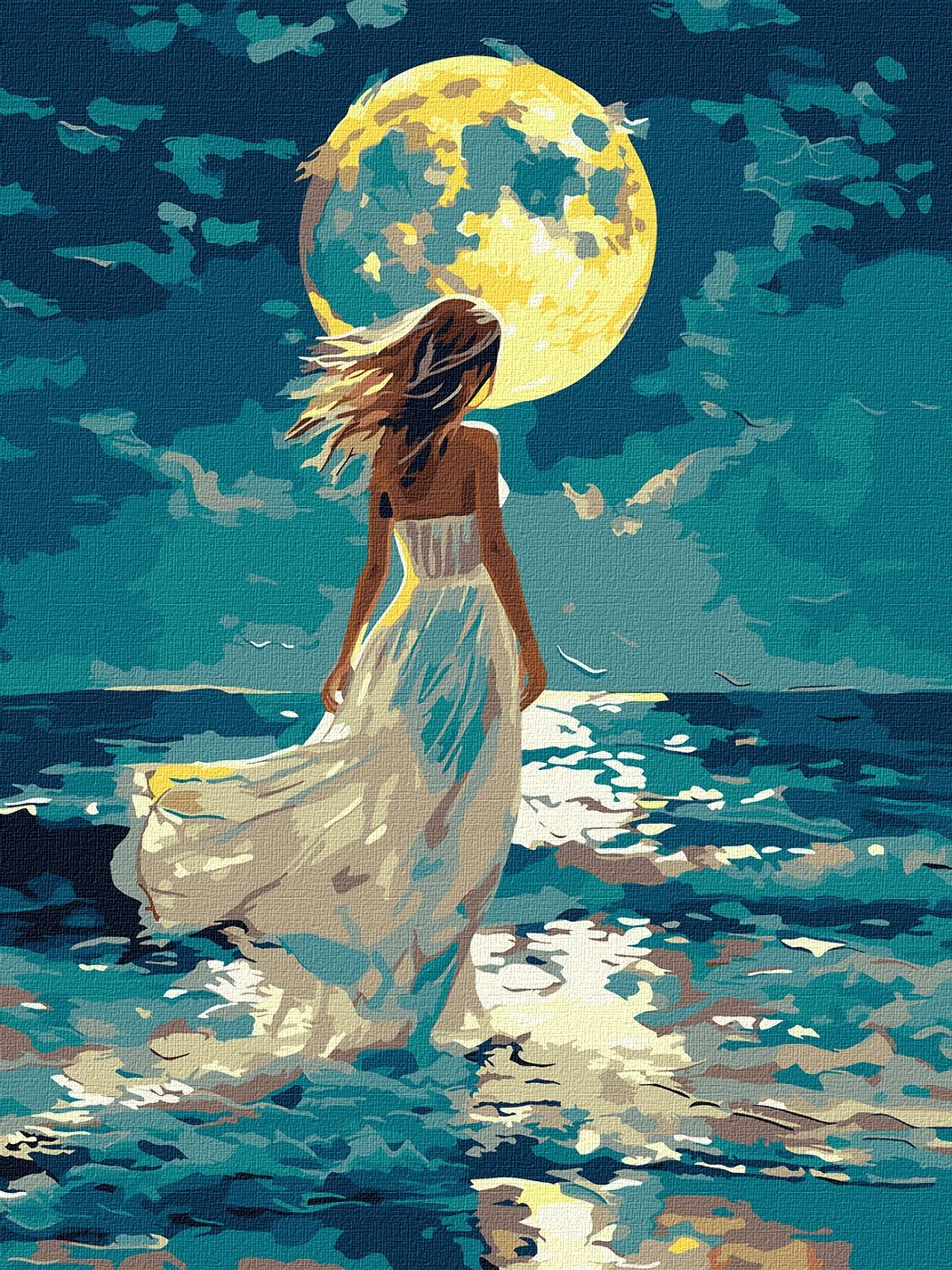 Paint by number "Ideyka" /KHO8765/ "Girl and the moon with metallic paints" 30*40cm