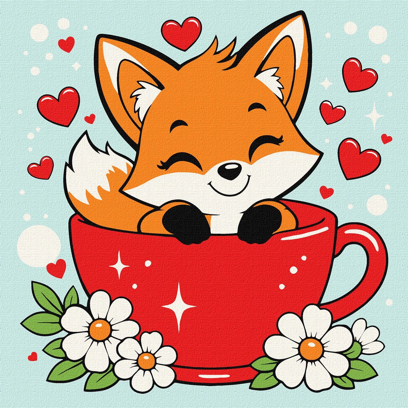 Painting by numbers "Ideyka" /KHO1385/ "Cute fox in a cup" 25*25cm