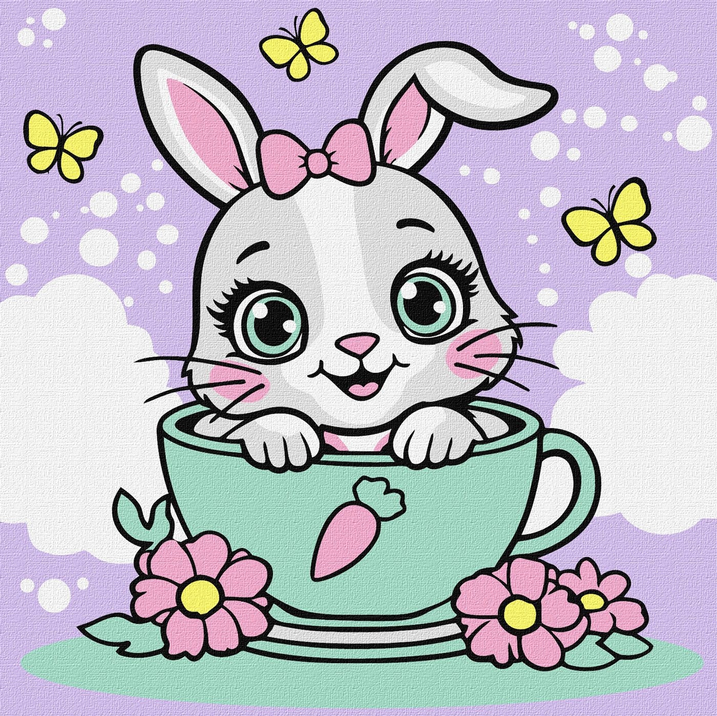 Paint by number "Ideyka" /KHO1386/ "Cute bunny in a cup" 25*25cm