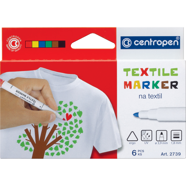 Set of textile markers "Centropen" /2739/6/ 6 colors (10)