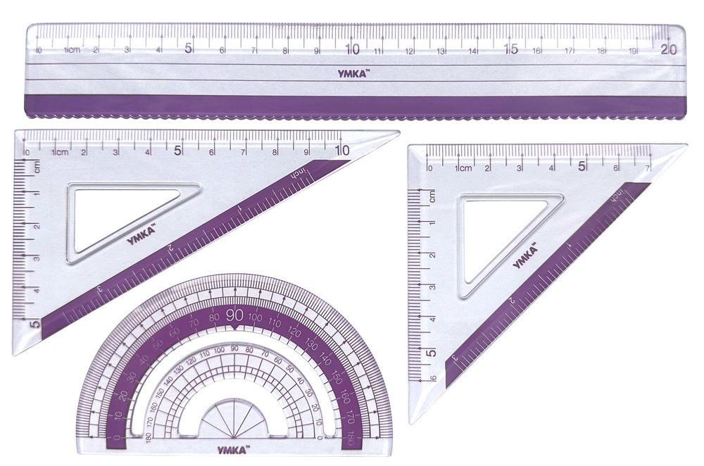 Set of rulers "UMKA" /LН06-15/ ruler 20 cm + 2 triangles + protractor, lilac, plastic (1/24/288)