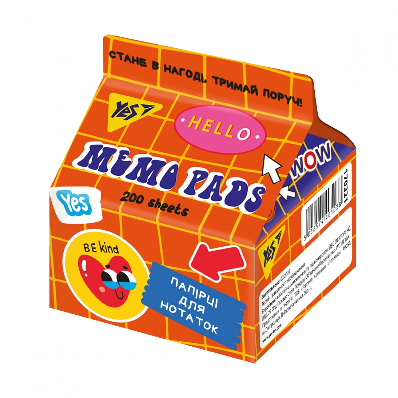 Paper for notes "Yes" /170321/ Tetra Pak "Sticky mood" 7*7.5 cm, 200 sheets. (1/6/48)