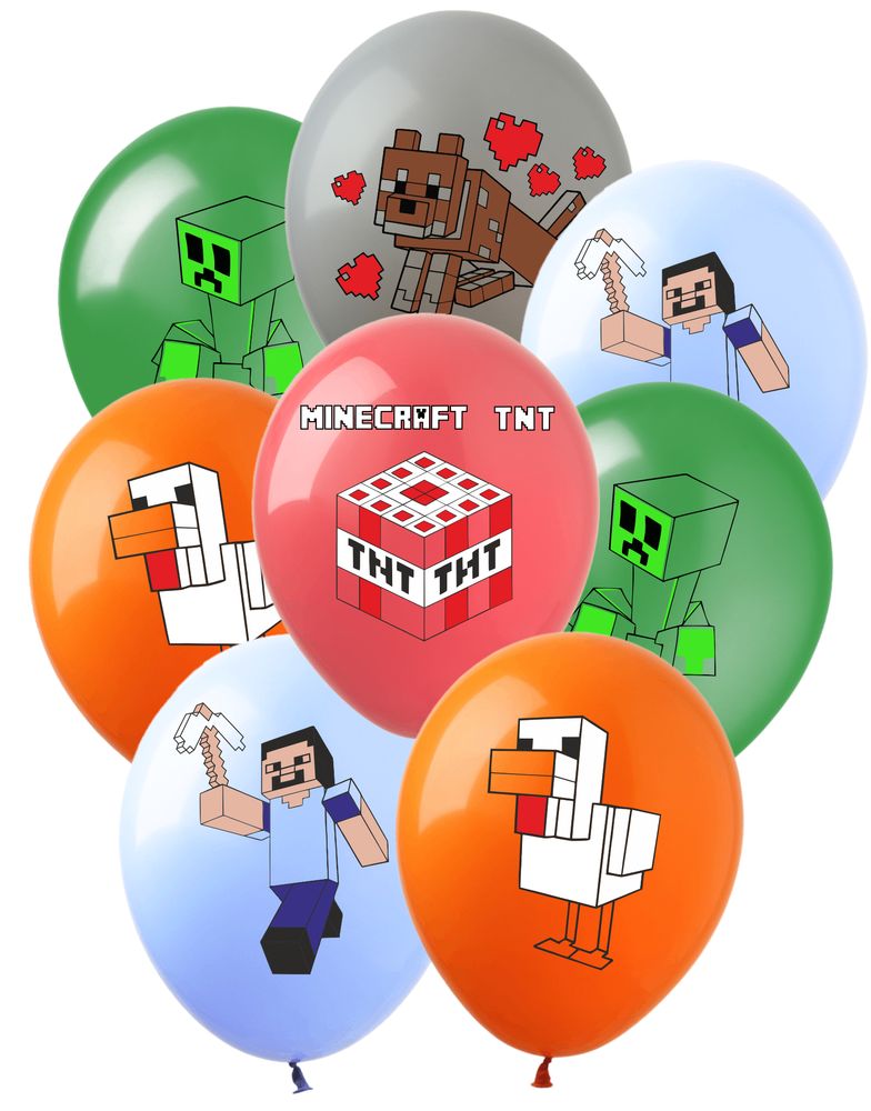 Кульки повітряні "Pelican" /820412/ латексні 12"(30см) "Minecraft" пастель 10шт/уп