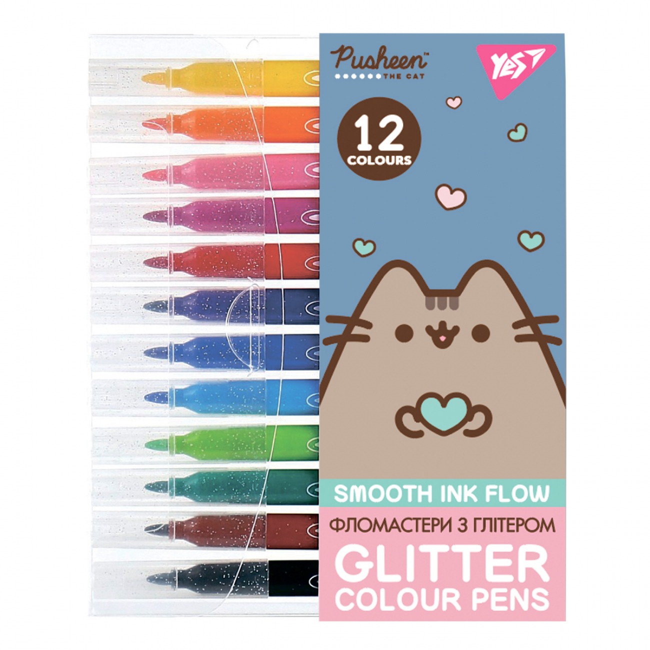 Felt-tip pens "YES" 12 pcs. /650588/ "Pusheen", glitter (1/12/144)