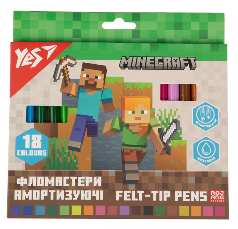 Felt-tip pens "YES" 18 pcs. /650584/ "Minecraft", shock absorbers (1/12/96)