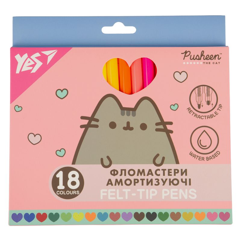 Felt-tip pens "YES" 18 pcs. /650583/ "Pusheen", shock absorbers (1/12/96)