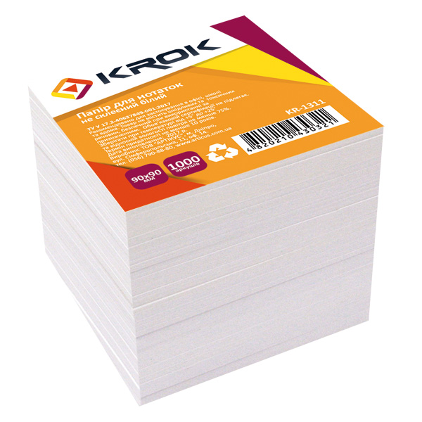 Block cream Not glued. Krok 90*90mm 1000 sheets. 45g/m2 KR-1311 (1/36)