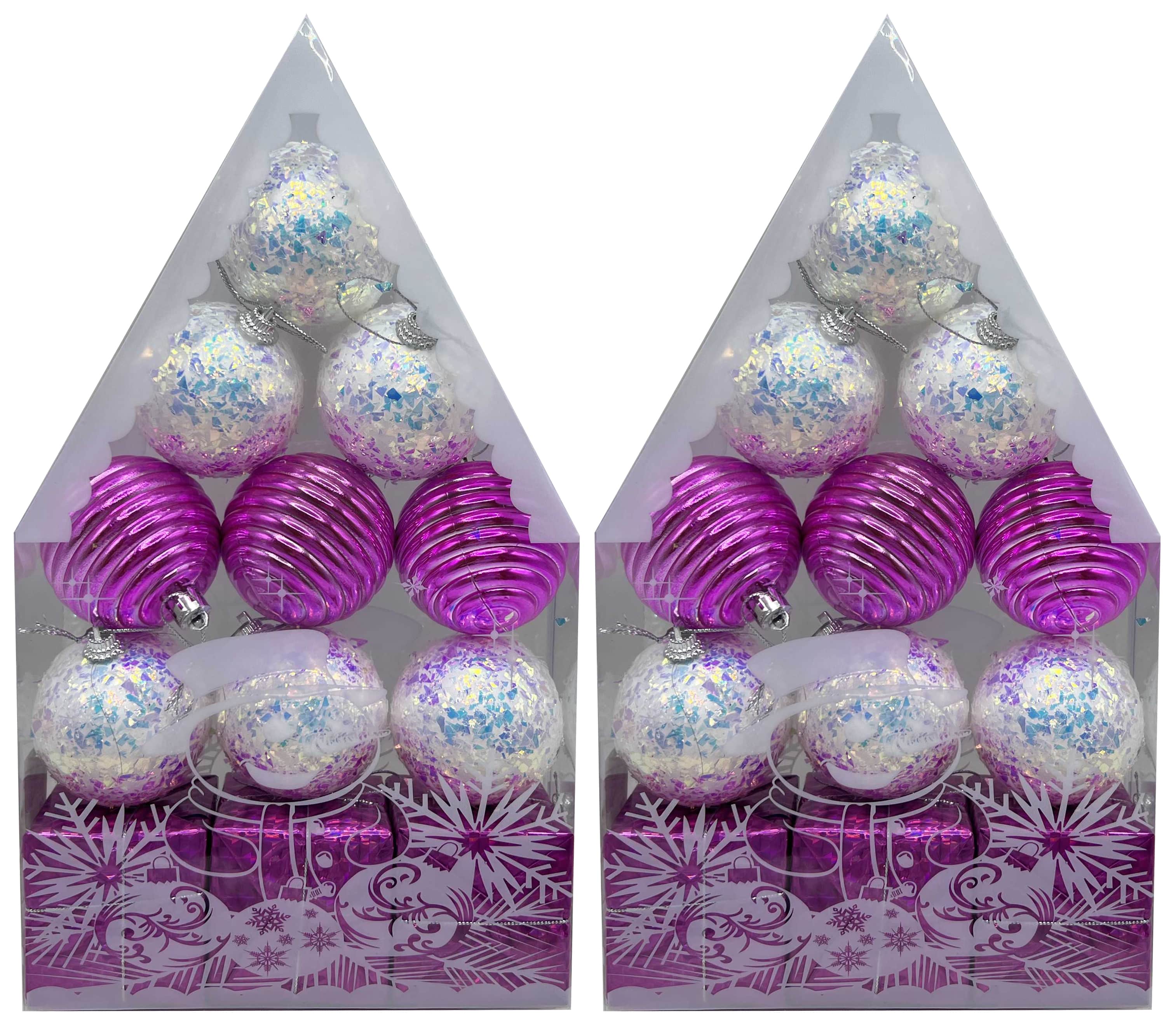 Set of New Year's balls /203/ d-6 cm 12 pcs./pack, white and pink in a house (1/64)