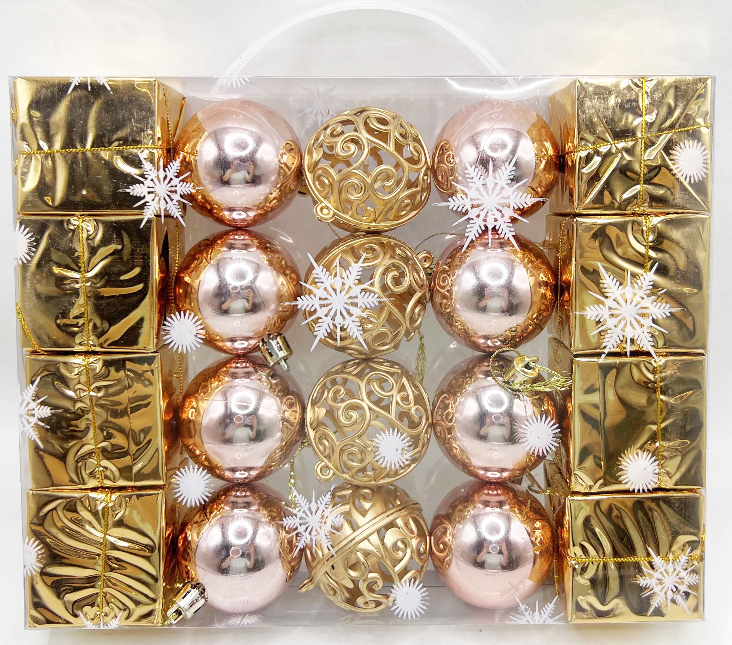 Set of New Year's balls /069/ d-5 cm 20 pcs./pack, champagne in a suitcase (1/72)