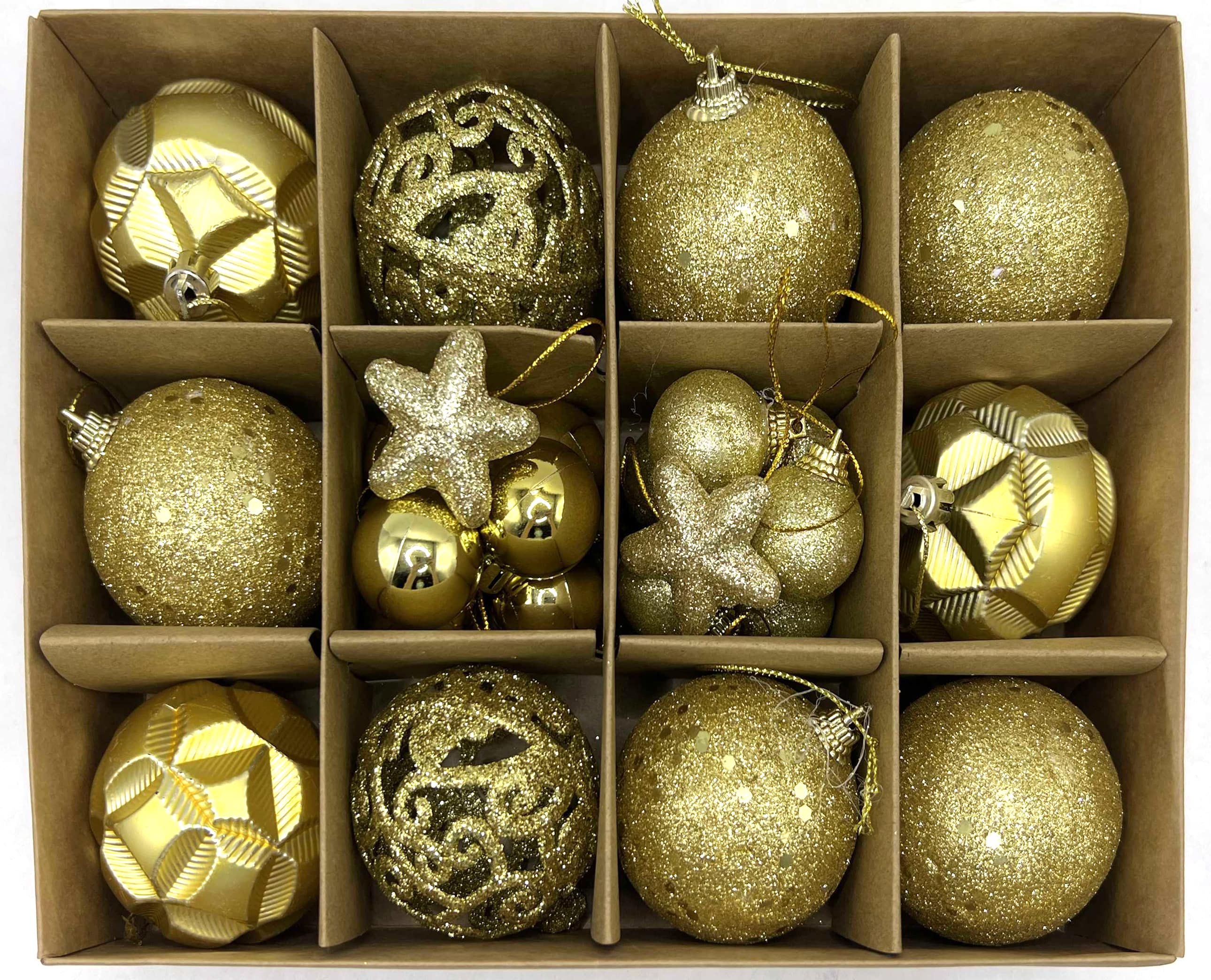 Set of New Year's balls /237171/ d-6 cm and 3 cm 24 pcs./pack, gold in a box (1/80)