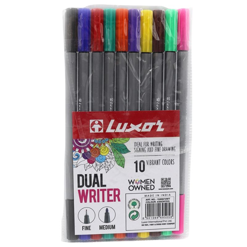 Набір лінер+фломастер 10кол. "Luxor" /15400/10wt/ ДВОСТОРОННІ  "Dual Writer" водна основа (1/20)
