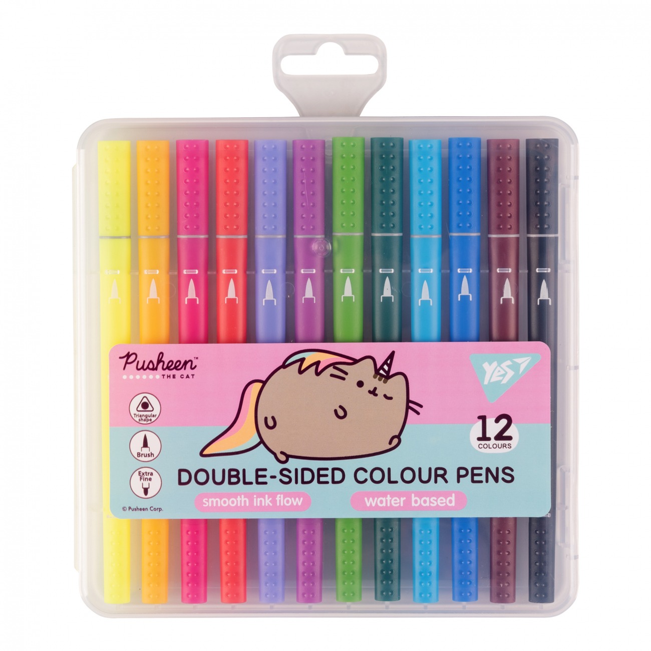 Felt-tip pens "YES" 12 pcs. /650561/ DOUBLE SIDED "Pusheen" brush soft / hard (1/12/72)