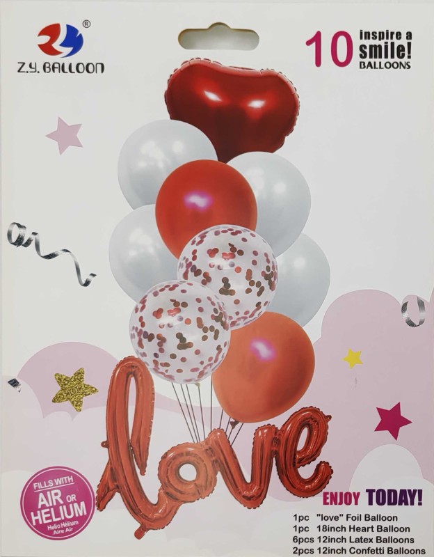 Набір повітряних кульок /1212-10-7/ фольговані "Серце Love" 10шт.=1шт*76*47см+9шт*30см (1/10)