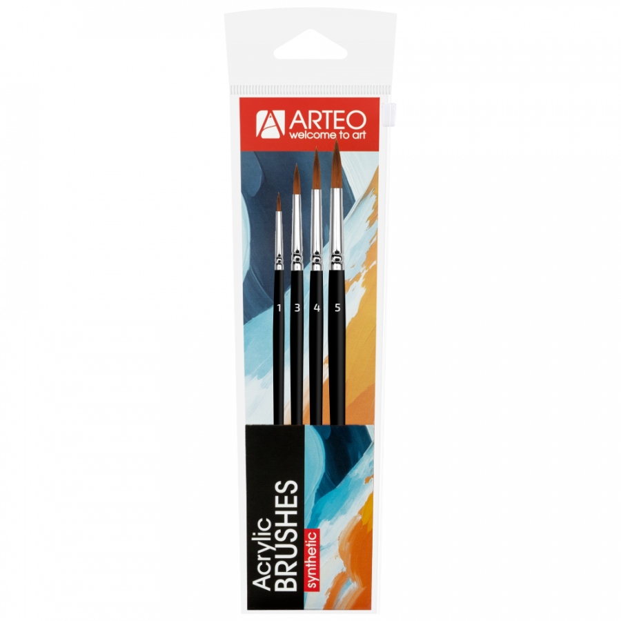 Set of brushes "Arteo" No. 2, synthetic, 4 pcs., round (No. 1, 3, 4, 5), k.r.