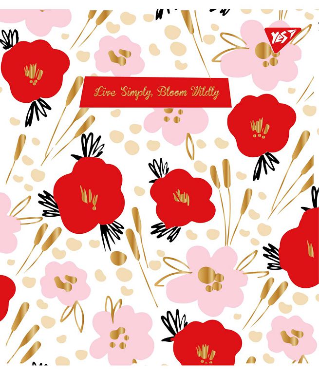 Student's notebook "YES" 18 sheets == /765220/ "Wild bloom" gold foil+soft-touch+UV selection. (10/200)