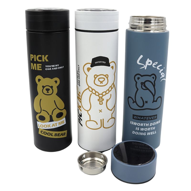 Thermos water bottle "JO" /BWW107/ "Bear" 500ml, double wall, LED, mix
