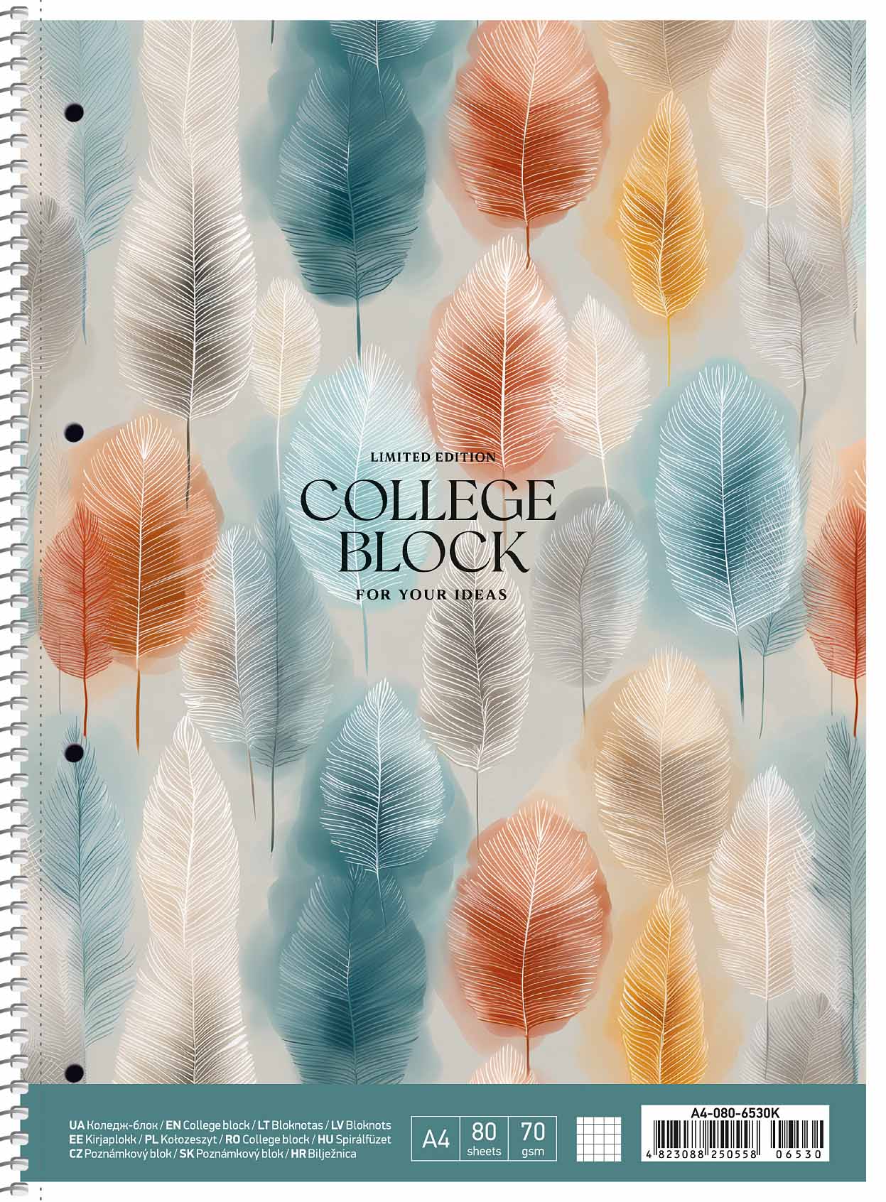 Notebook A4+/80 sheets. "Student" spiral TV/connection /A4-080-6530L/ ==, white block, UV varnish, 70g/m2 (4/36)
