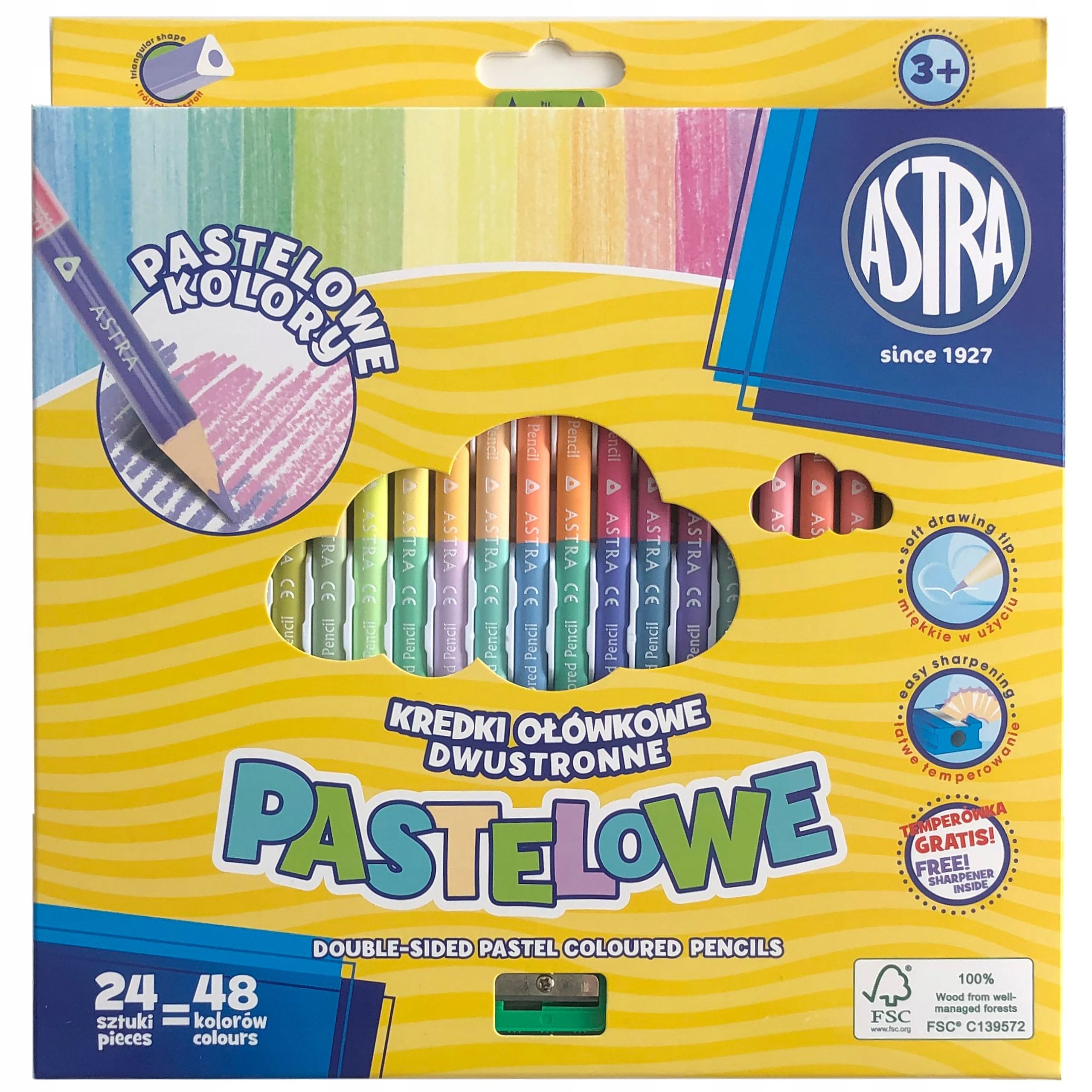 Colored pencils "Shkolaryk" 48 colors/24 pcs /312120005-UA/ three-sided DOUBLE-SIDED pastel, chinka (1/6)