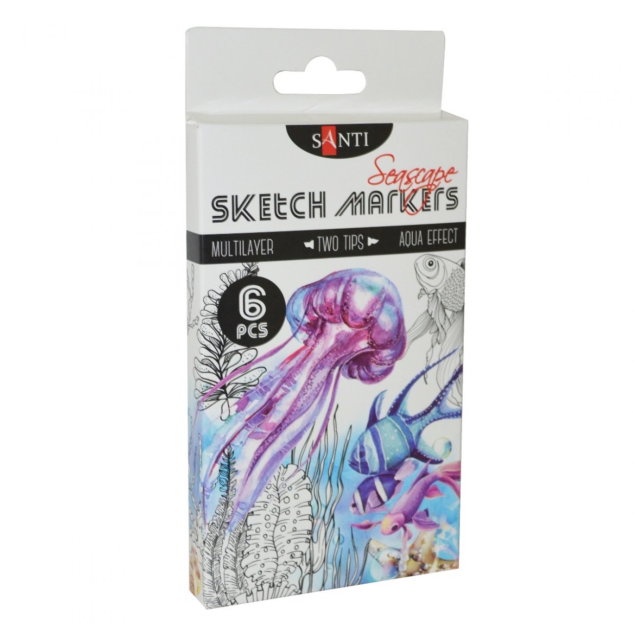 Two-page set. markers "SANTI sketch" /390567/ "Seascape" 6 pcs/pack, 3/4.7 mm (1/14)