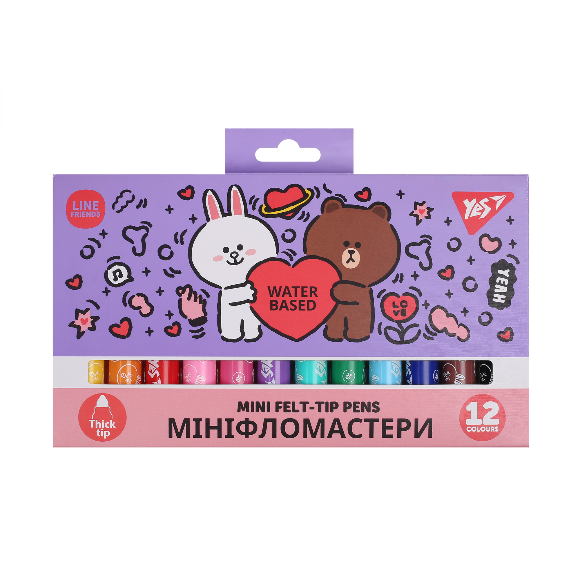 Felt-tip pens "YES" 12 pcs. /650594/ "Line Friends" Mini (1/10/90)