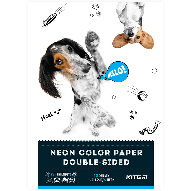 Color paper "Kite" /K22-288/ two-page A4/(10 sheets/5 neon+5 custom), A4 "Kite Dogs" (1/50)
