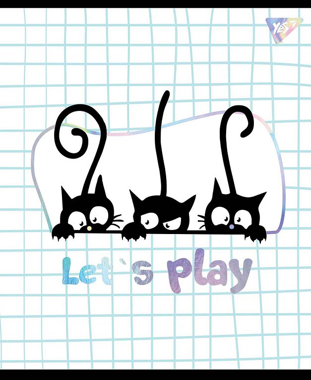 Student's notebook "YES" 24 sheet # /765234/ "Playful kitties" soft-touch + foil silver holograph. (10/160)