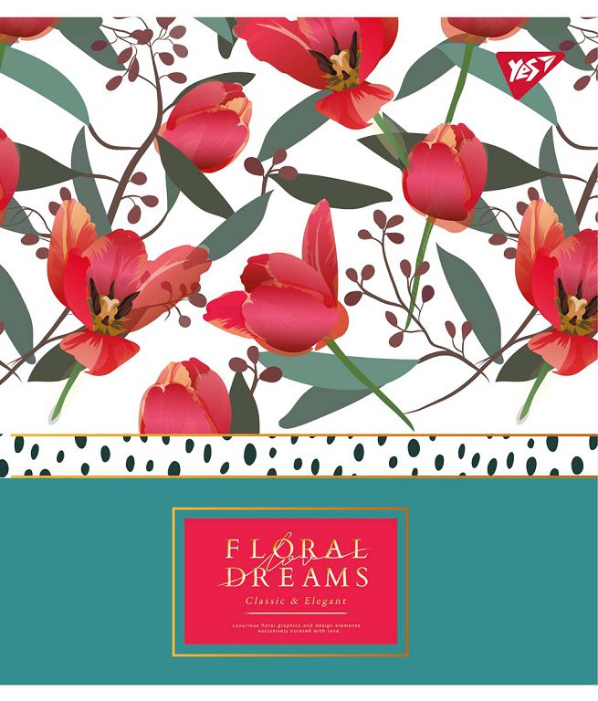 Student's notebook "YES" 48 sheets # /765271/ "Floral dreams" gold foil+soft-touch+UV selection. (5/100)