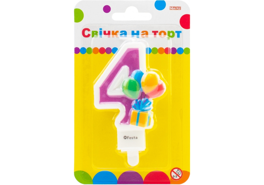 Свічка - цифра "Maxi" /MX622069-4/ "4"  кульки 7,62см (1/24)