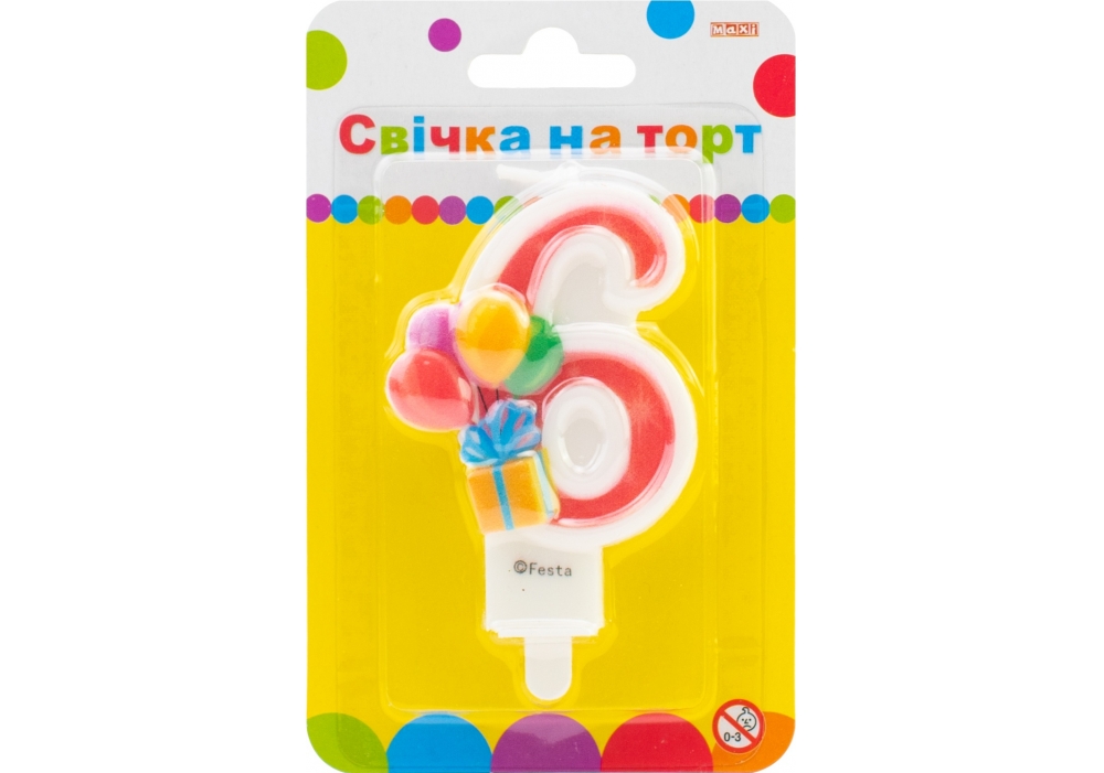 Candle - number "Maxi" /MX622069-6/ "6" balls 7.62 cm (1/24)