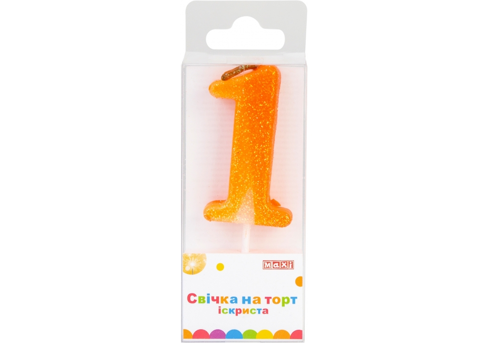 Candle - number "Maxi" /MX622081-1/ "1" sequins + sparks. 4.5 cm (1/24)