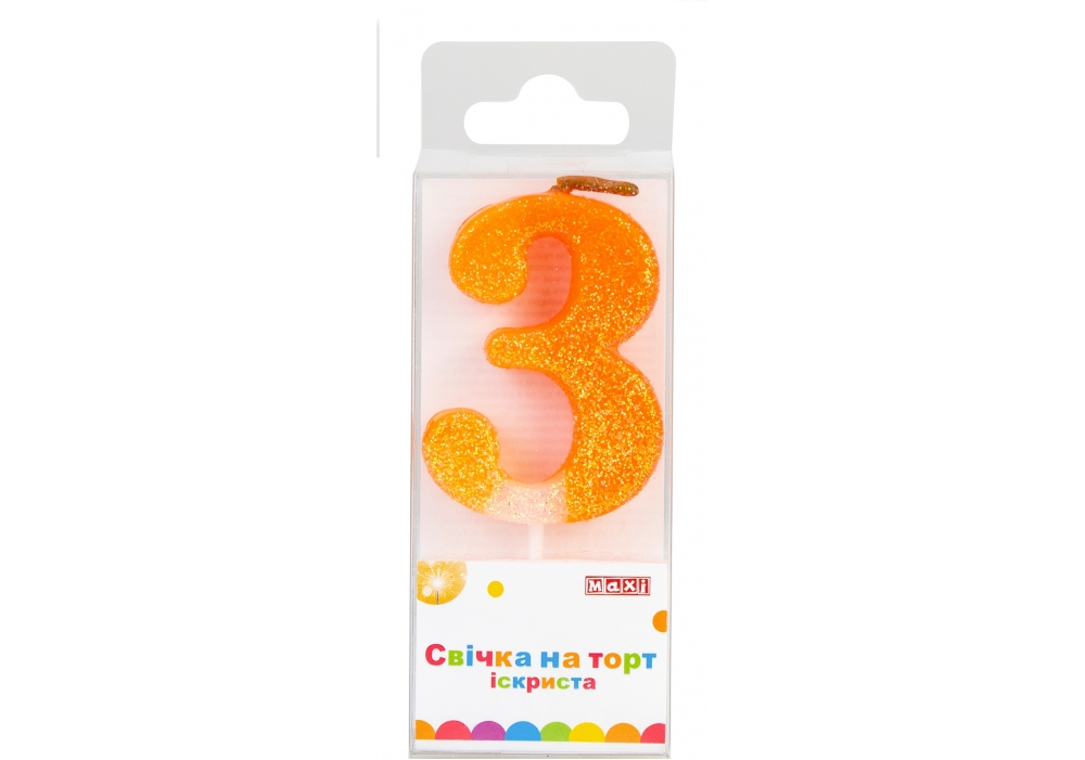 Candle - number "Maxi" /MX622081-3/ "3" sequins + sparks. 4.5 cm (1/24)