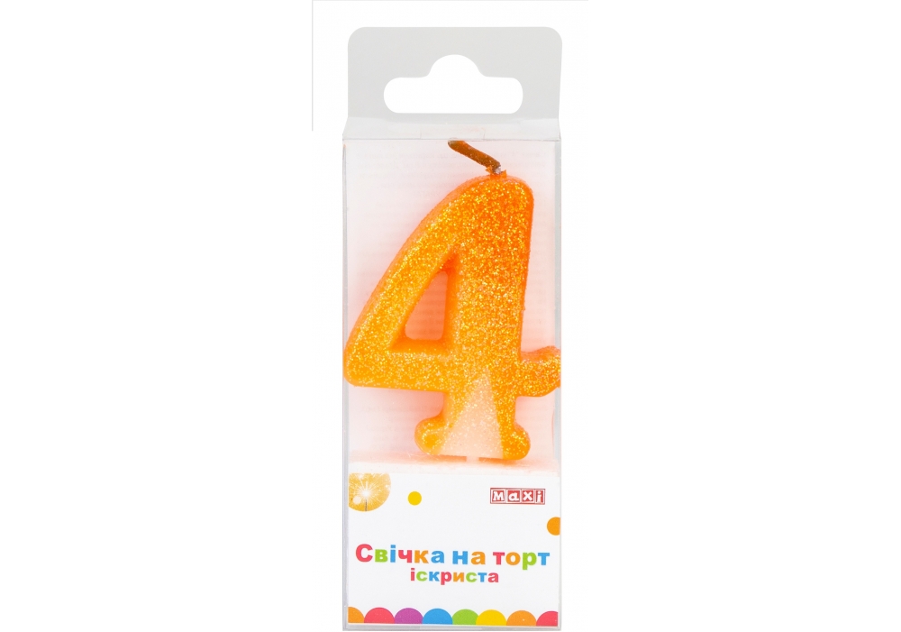 Candle - number "Maxi" /MX622081-4/ "4" sequins + sparks. 4.5 cm (1/24)