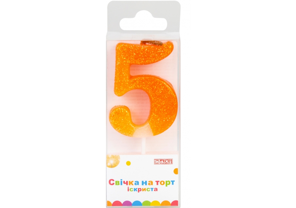 Candle - number "Maxi" /MX622081-5/ "5" sequins + sparks. 4.5 cm (1/24)