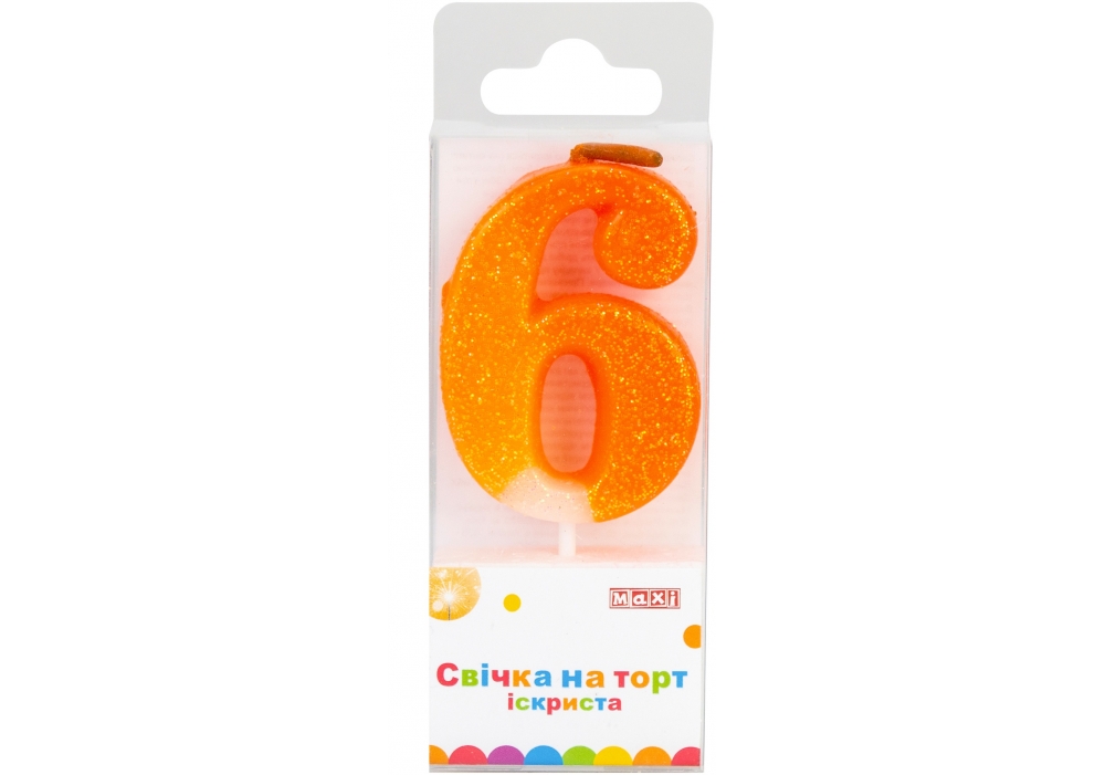 Candle - number "Maxi" /MX622081-6/ "6" sequins + sparkles. 4.5 cm (1/24)