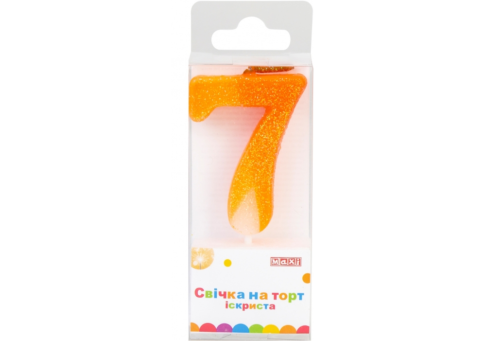 Candle - number "Maxi" /MX622081-7/ "7" sequins + sparks. 4.5 cm (1/24)