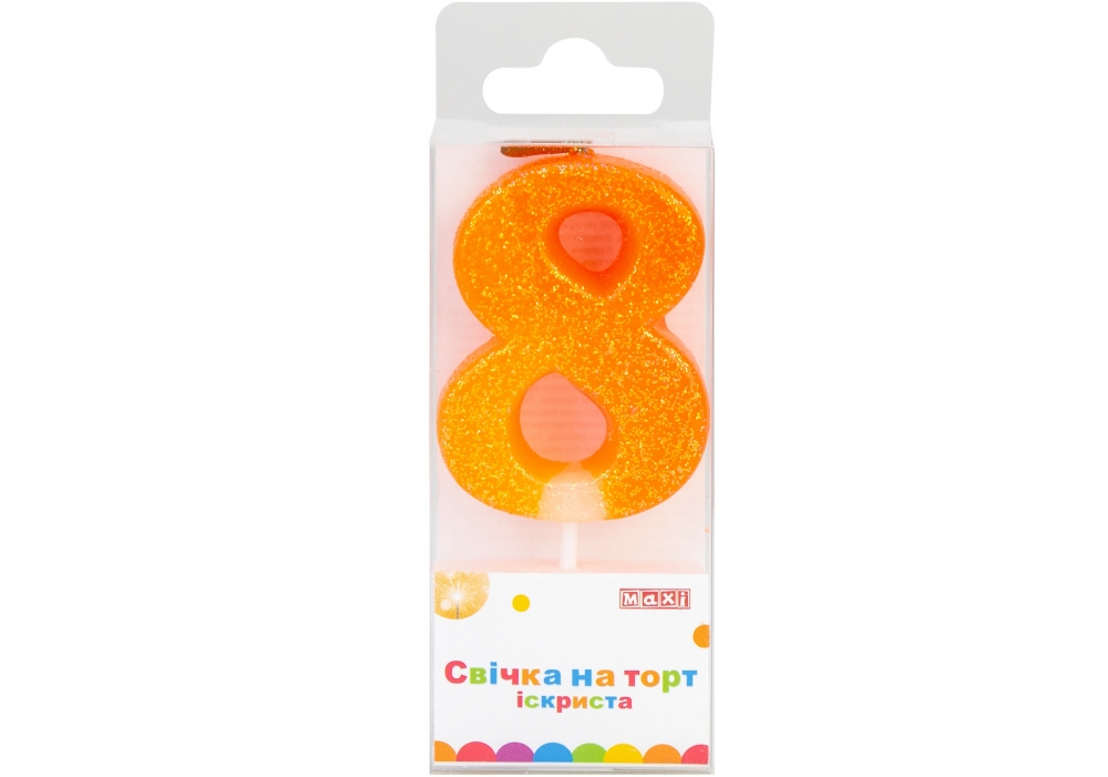 Candle - number "Maxi" /MX622081-8/ "8" sequins + sparks. 4.5 cm (1/24)