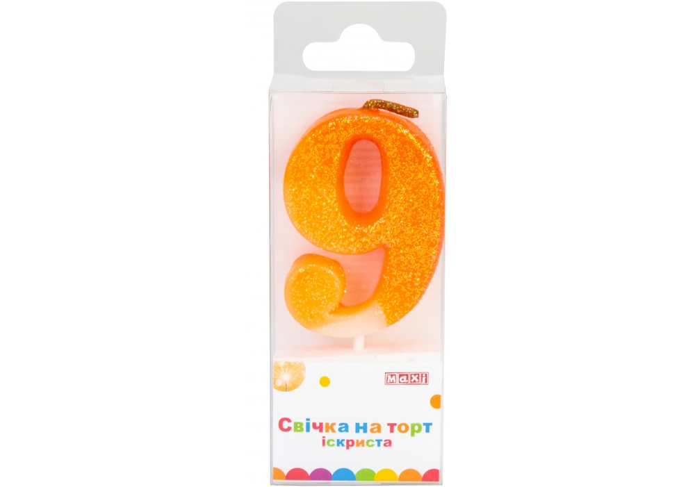 Candle - number "Maxi" /MX622081-9/ "9" sequins + sparks. 4.5 cm (1/24)